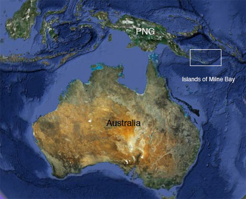 Map of Papua New Guinea and Australia