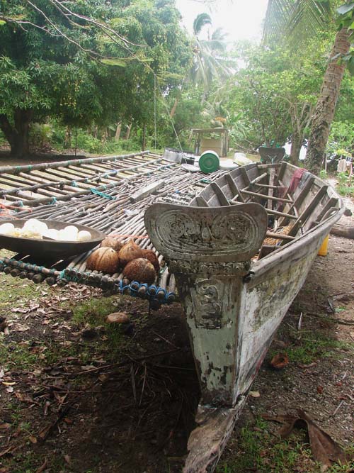 Boat with coconuts on rack