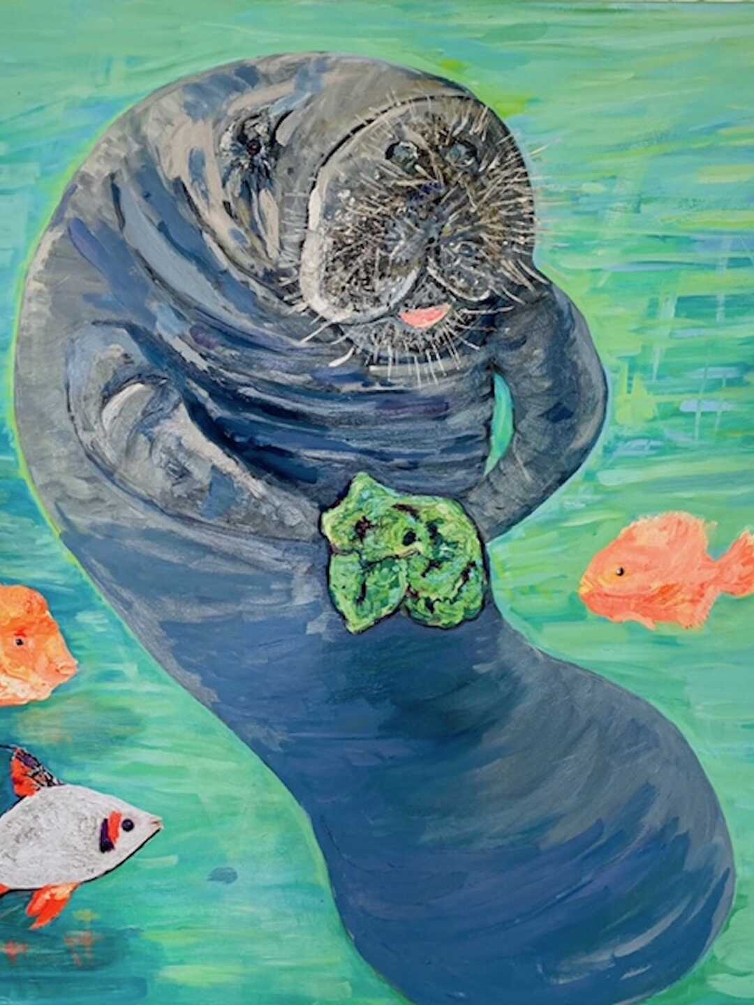 Painting of Butterball the manatee by artist Darcy Fitzpatrick