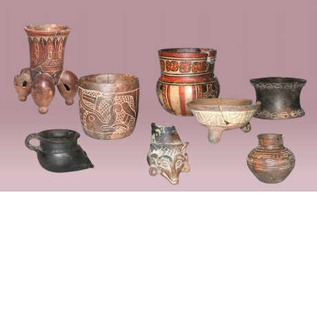 Various pieces of pottery from the Elgueta Collection (Mayan)
