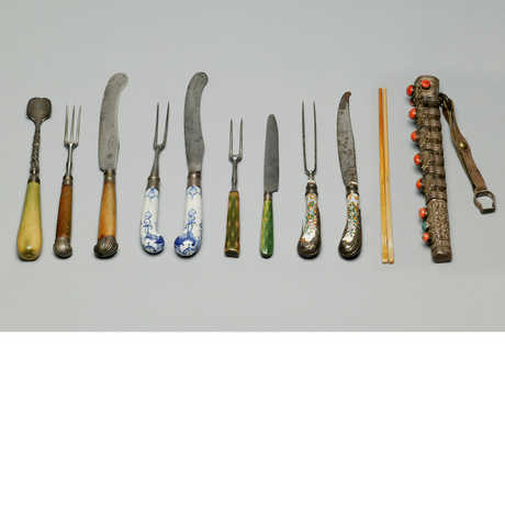 An assortment of forks and knives from the History of Eating Utensils exhibit