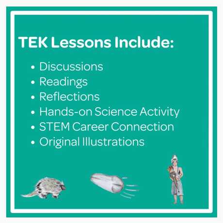 TEK Lessons include discussions, readings, reflections, and hands-on activities