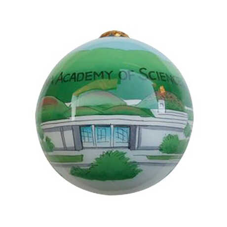 Hand-painted holiday ornament of California Academy of Sciences