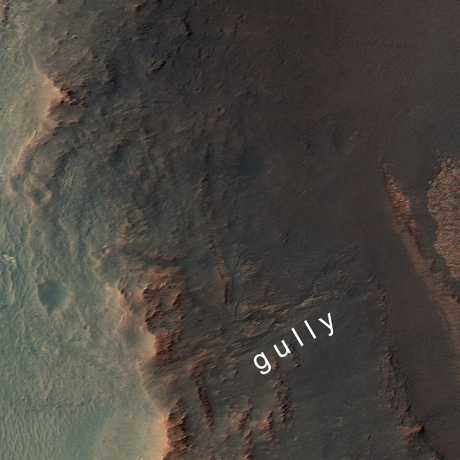 The gully Opportunity will traverse, NASA/JPL-Caltech/Univ. of Arizona