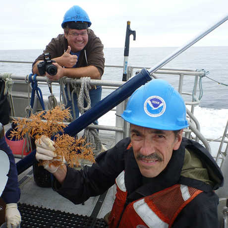 Gary Williams displays black coral collected in the Farallones.