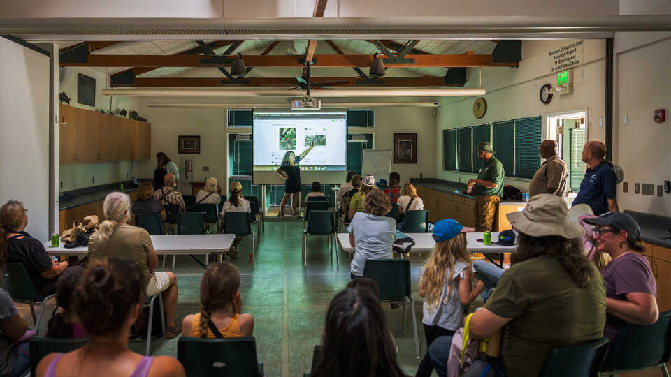 Rebecca Johnson giving a presentation at Effie Yeaw Nature Center on California Biodiversity Day