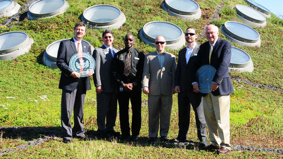 LEED operations team on the Living Roof. 
