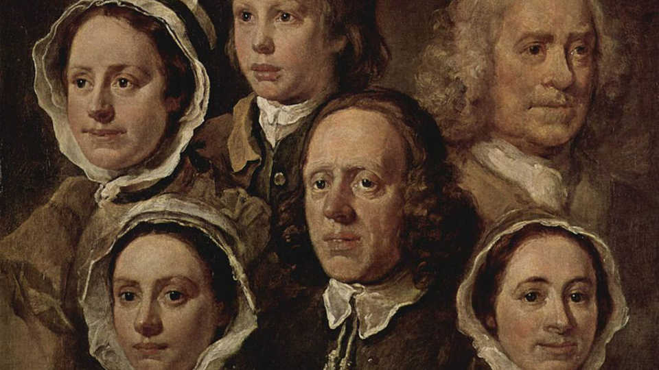 Painting of many faces by William Hogarth