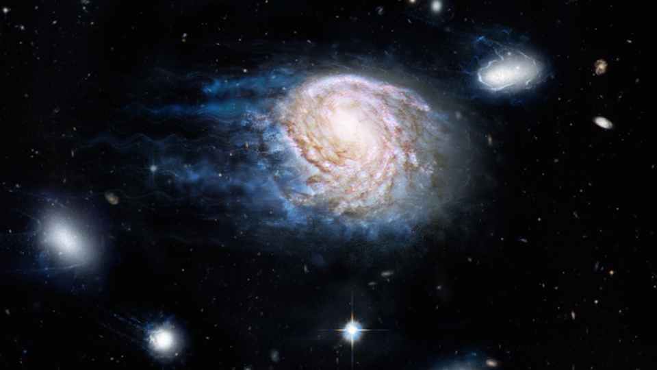 An artist’s impression of ram-pressure stripping of galaxy NGC 4921